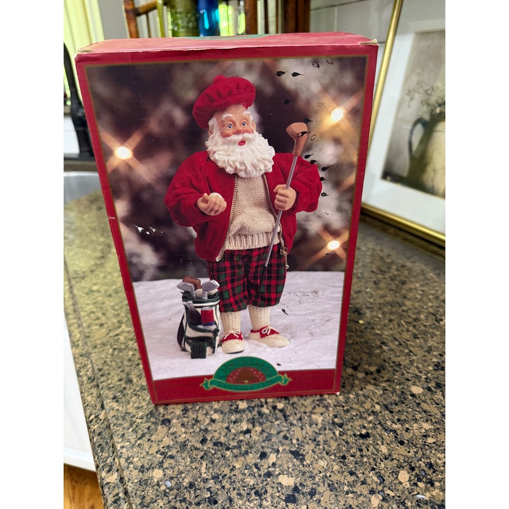 Christmas‎ Fantasy Ltd Golfing Santa Claus Figurine Red Plaid Holiday Decor Box